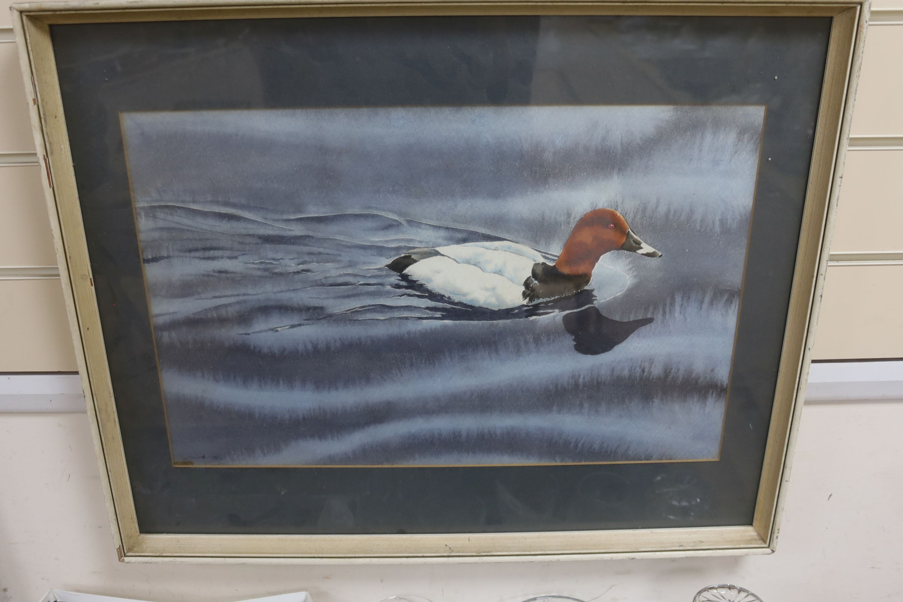 Michael Hampton, watercolour, Duck on the water, signed and dated '75, 33 x 51cm